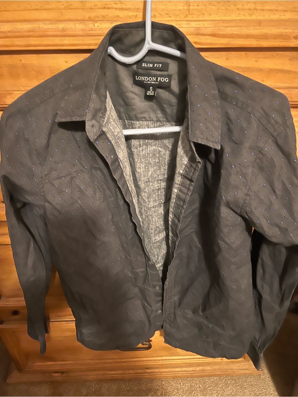 London Fog Men's Slim-Fit Charcoal Shirt Jacket with Blue Dot Detail